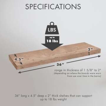 Urban Legacy Reclaimed Barnwood Planks | Floating Shelves for Wall w/Flush Mount Shelf Bracket Set Included | Set of 2 (Natural, 36"x 4.5"x 2")