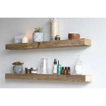 Urban Legacy Reclaimed Barnwood Planks | Floating Shelves for Wall w/Flush Mount Shelf Bracket Set Included | Set of 2 (Natural, 36"x 4.5"x 2")