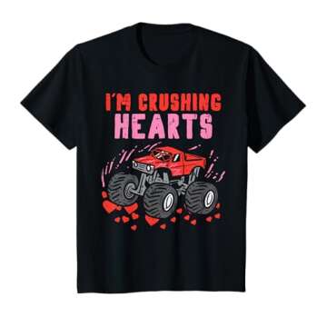 I Crush Hearts Monster Truck Toddler Boys Valentines Day T-Shirt