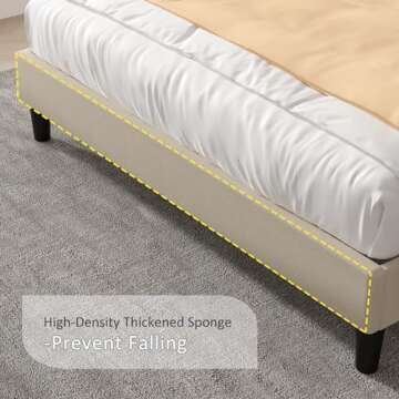 VECELO Queen Bed Frame with Upholstered Wingback Headboard, Heavy-Duty Platform Bedframe with Charging Station & Side Pockets, No Box Spring Needed, Light Beige