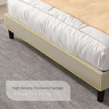 VECELO Queen Bed Frame with Upholstered Wingback Headboard, Heavy-Duty Platform Bedframe with Charging Station & Side Pockets, No Box Spring Needed, Light Beige
