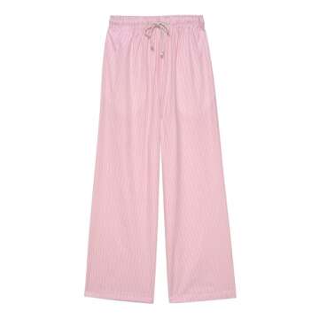 Miqil Women Y2K Striped Pants Loose Wide Leg Pinstripe Print Pants Casual High Waist Drawstring Lounge Pants Streetwear (A Pink, M)