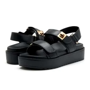 vodvob Womens Platform Sandals Double Straps Adjustable Slides with Soft Arch Support Flatform Sandals