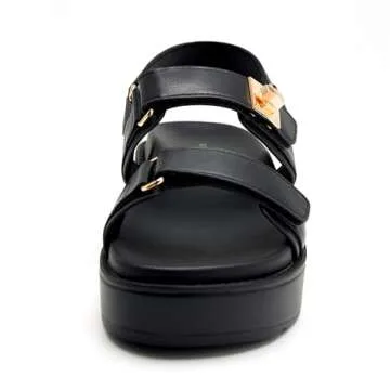 vodvob Womens Platform Sandals Double Straps Adjustable Slides with Soft Arch Support Flatform Sandals