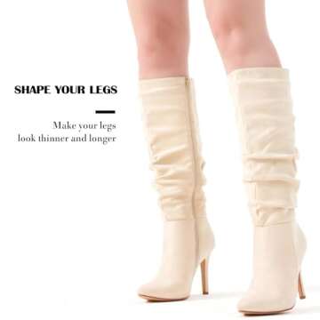 katliu Women Suede Knee High Boots Pointed Toe Stiletto Boot Slouchy Zipper High Heel Boots Size 5.5