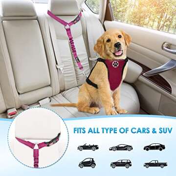 SlowTon Dog Seat Belt for Car, 2 Pack Dog Car Harness Seatbelt Adjustable with Elastic Bungee Buffer...
