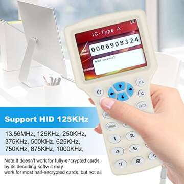 SYWAN English 10 Frequency NFC RFID Reader Copier Writer Duplicator for IC ID Cards and 125kHz Cards,10 Pcs ID 125khz Cards + 10pcs ID 125kh Key Fobs + 10pcs 13.56mhz IC Key Fobs + 1 USB