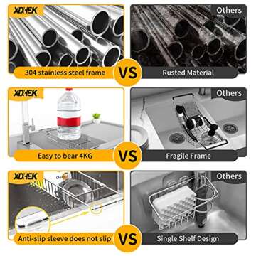 Sink Storage Rack Kitchen Sink Rack, Kitchen Sink Caddy Telescopic, Kitchen Sink Caddy Organizer, Kitchen Sink Caddy Sponge Holder Expandable(12''-19'') Brush Soap Storage Rack - Stainless Steel