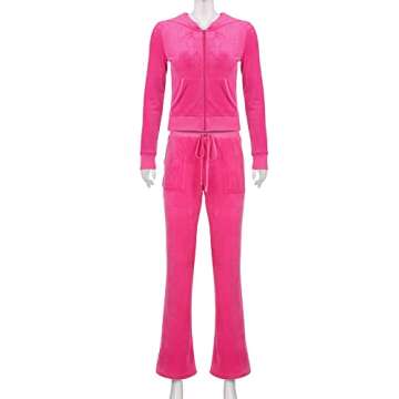 Velour Tracksuit Set 2 Piece Velvet Rhinestones Sweatsuits Set Y2k Zipper Hoodie and Sweatpants for Women