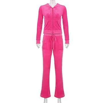 Velour Tracksuit Set 2 Piece Velvet Rhinestones Sweatsuits Set Y2k Zipper Hoodie and Sweatpants for Women