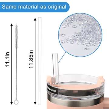 AIERSA 6 Pack Replacement Straws Compatible Stanley 40/30oz Tumbler,Reusable Plastic Clear Straw,12Inch Tall Long Drinking Straws with Cleaning Brush for Stanley Cup Accessories