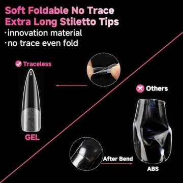 UNA GELLA XXL Stiletto Nail Tips, 312pcs Pre-shape Extra Long Stiletto Nail Tips Half Matte Full Cover Nail Tips No need File Clear Stiletto Fake Nails for Valentine's Day DIY Art Salon 12 Sizes
