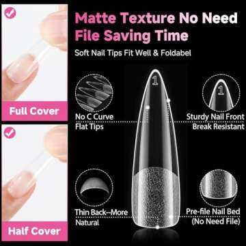 UNA GELLA XXL Stiletto Nail Tips, 312pcs Pre-shape Extra Long Stiletto Nail Tips Half Matte Full Cover Nail Tips No need File Clear Stiletto Fake Nails for Valentine's Day DIY Art Salon 12 Sizes