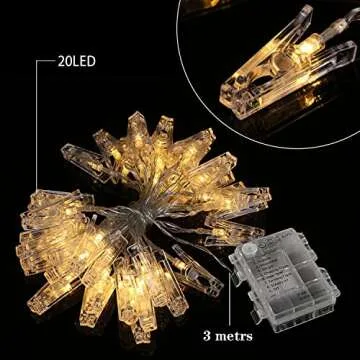 HANNAHONG 20 LED's Photo Clips withTwinkle Fairy String Lights for Hanging Picture/Card/Memo,Waterproof Battery Powered with 8 Modes&Timer Remote,Light Strip for Dorm/Bedroom,Wall Decoration