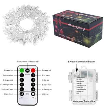 HANNAHONG 20 LED's Photo Clips withTwinkle Fairy String Lights for Hanging Picture/Card/Memo,Waterproof Battery Powered with 8 Modes&Timer Remote,Light Strip for Dorm/Bedroom,Wall Decoration