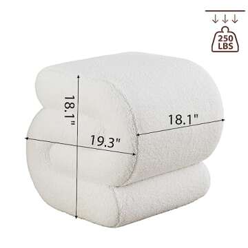 GNIXUU Sherpa Ottoman, Modern Teddy Fabric Upholstered Vanity Stool Pouf Ottoman S-Shape Foot Stool ...