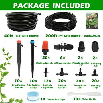 Maotong 240FT Drip Irrigation System Kit, Automatic Garden Watering Misting System for Greenhouse, Y...