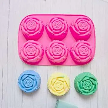 NIKKIER 6 Cavity Rose Flower Silicone Mold for Cake Chocolate Candy Cupcakes Pudding Muffins Ice Cube Soap Making 3PCS