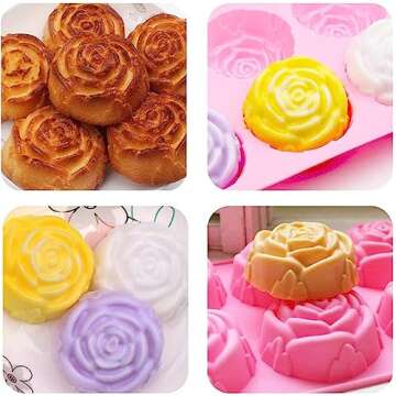 NIKKIER 6 Cavity Rose Flower Silicone Mold for Cake Chocolate Candy Cupcakes Pudding Muffins Ice Cube Soap Making 3PCS