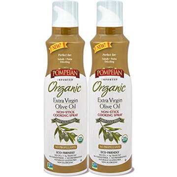 Pompeian Organic Extra Virgin Olive Oil Non-Stick Cooking Spray - No Propellants, Eco Friendly, 2 pa...