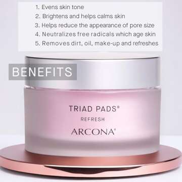 ARCONA Triad Pads - Cold Processed Cranberry and Rice Toner, Brightening Toner Pads for Face, 45 Fac...