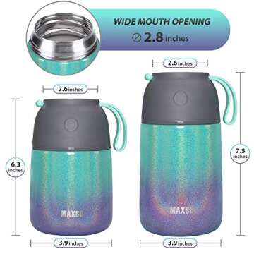 MAXSO 2 Pack Soup Thermo for Hot & Cold Food for Kids Adults, Vacuum Insulated Food Jar Thermal Lunch Containers, Travel Food Flask with Spoon (24 oz,17 oz) (Glitter Rainbow)