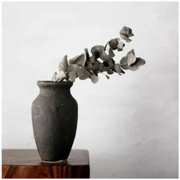 roro 7-Inch Handmade Textured Black Ceramic Prunus Vase - Artisan Handcrafted for Home & Office Decor, Ideal Housewarming Gift, Modern Rustic Farmhouse Minimalist