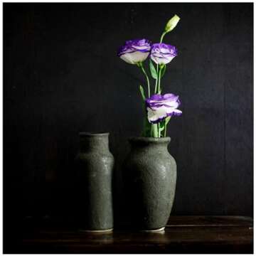 roro 7-Inch Handmade Textured Black Ceramic Prunus Vase - Artisan Handcrafted for Home & Office Decor, Ideal Housewarming Gift, Modern Rustic Farmhouse Minimalist