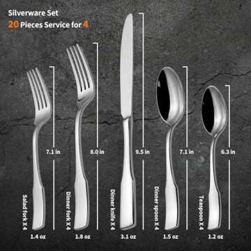 Alata Kate 20-Piece Silverware Set Stainless Steel Flatware Set,Service for 4,Mirror Polished Cutlery Set,Dishwasher Safe
