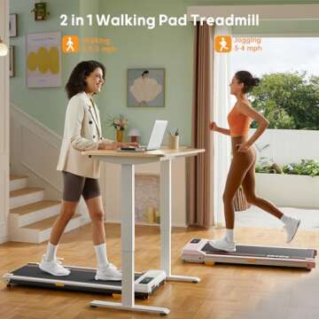 HitGo Under Desk Treadmill, 2 in 1 Walking Pad for Walking and Jogging, Portable Walking Pad Treadmill with Remote Control & App, 2.5HP Compact Walking Pad for Home Office (Pink)