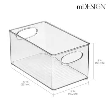 mDesign Plastic Storage Organizer Wide Container Bin with Handles for Bathroom, Home Organization - Holds Vitamins, Supplements, Makeup, Styling Tools - Ligne Collection - 4 Pack - Clear