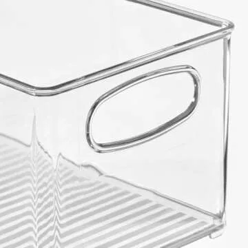 mDesign Plastic Storage Organizer Wide Container Bin with Handles for Bathroom, Home Organization - Holds Vitamins, Supplements, Makeup, Styling Tools - Ligne Collection - 4 Pack - Clear