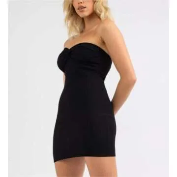 Sdencin Women Sexy Twist Knot Front Ribbed Knit Bodycon Bandeau Tube Mini Dress Solid Strapless Short Pencil Party Dress(S US Women,Black)