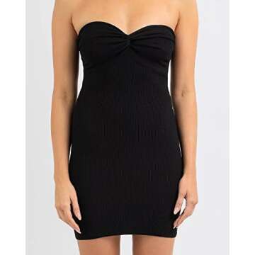 Sdencin Women Sexy Twist Knot Front Ribbed Knit Bodycon Bandeau Tube Mini Dress Solid Strapless Short Pencil Party Dress(S US Women,Black)