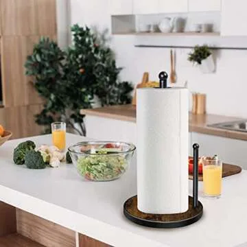 Buy Black Paper Towel Holder with Rustic Wooden Base