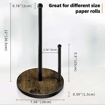 Buy Black Paper Towel Holder with Rustic Wooden Base