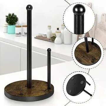 Buy Black Paper Towel Holder with Rustic Wooden Base