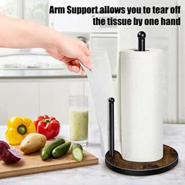 Buy Black Paper Towel Holder with Rustic Wooden Base