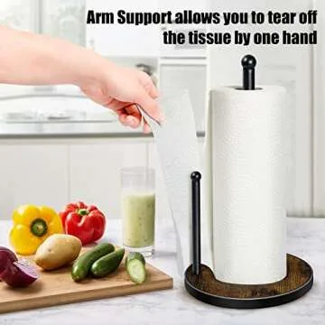 Buy Black Paper Towel Holder with Rustic Wooden Base