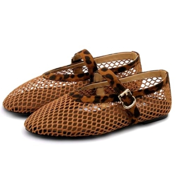VBDB Leopard Mesh Ballet Flats for Women - Stylish and Breathable Comfort