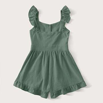 Valphsio Kids Ruffle Shorts Overall Button Front Vacation jumpsuits Romper Solid Color Beachwear