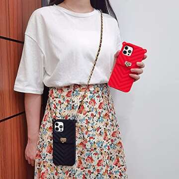 LUVI for Crossbody iPhone 13 Pro Max Wallet Case with Neck Strap Lanyard Credit Card Holder Purse Handbag Case for Women Girls Silicone Rubber Soft Protection Cover for iPhone 13 Pro Max Black