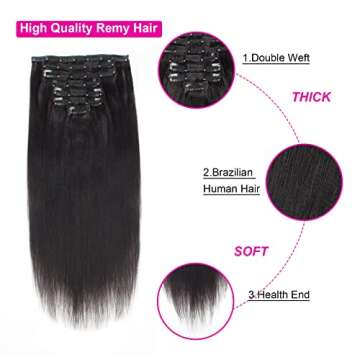 Lovrio 9A Yaki Straight Clip in Human Hair Extensions Double Weft Straight Clip in Hair Extensions H...