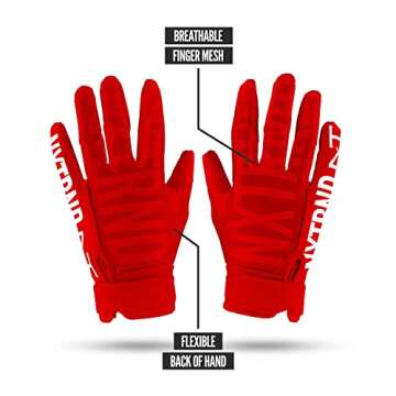 Nxtrnd G1 Men's Football Gloves, Adult Sticky Receiver Gloves (Red, Large)