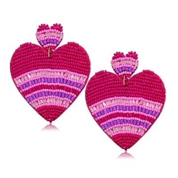 Heart Earrings for Women Hypoallergenic Beaded Statement Dangle Earrings Boho Handmade Red Love Hear...