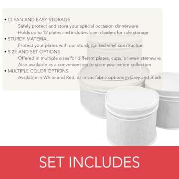 LAMINET 4 Piece Quilted Plate Storage Set - Holds Up to 48 Plates with Padded Inserts - WHITE