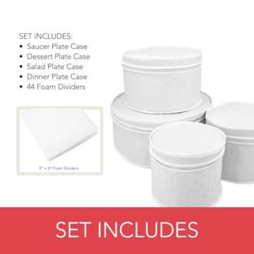 LAMINET 4 Piece Quilted Plate Storage Set - Holds Up to 48 Plates with Padded Inserts - WHITE
