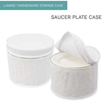 LAMINET 4 Piece Quilted Plate Storage Set - Holds Up to 48 Plates with Padded Inserts - WHITE