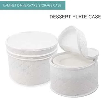 LAMINET 4 Piece Quilted Plate Storage Set - Holds Up to 48 Plates with Padded Inserts - WHITE