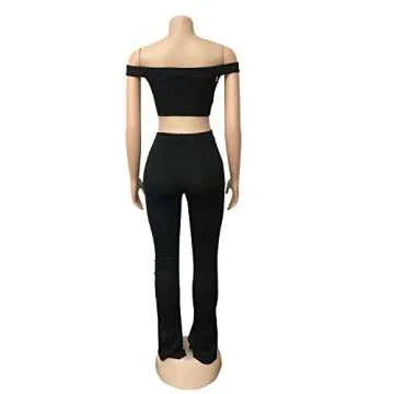 Two Piece Outfits for Women Sexy Sleeveless Tube Crop Tops + High Waist Stacked Leggings Long Pants Set Clubwear Black 2XL